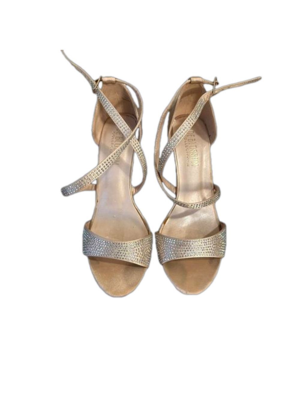 De Blossom Collection Hannah Satin Rhinestone Heels Nude Size 8
